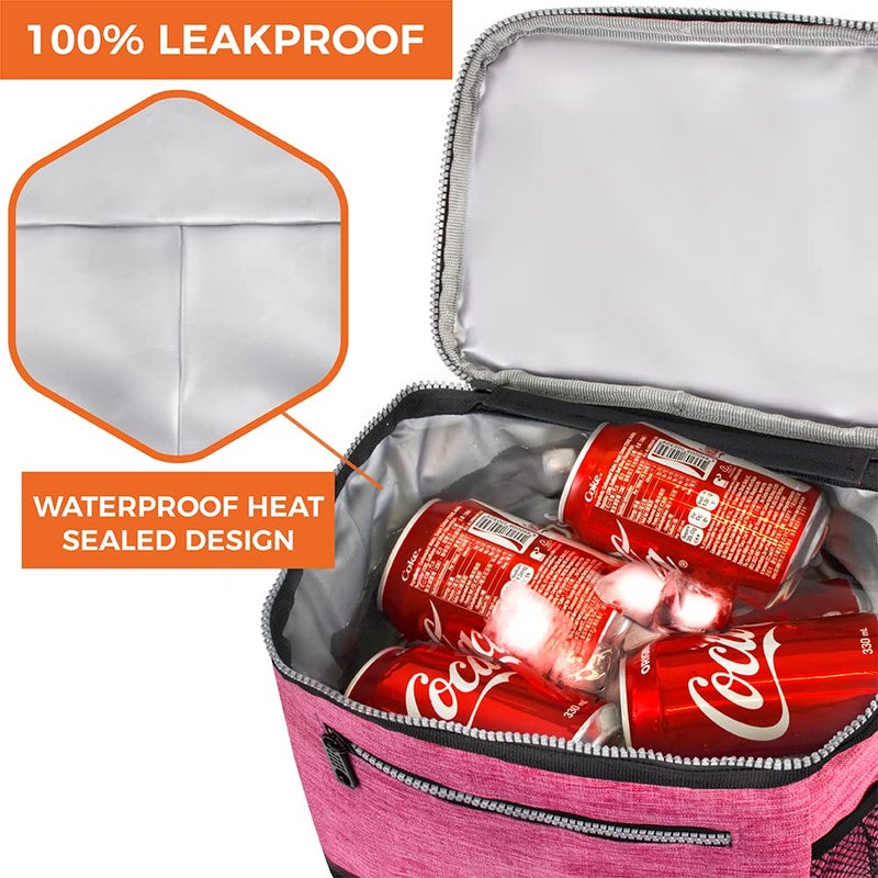 opux Extra Large Insulated Lunch Box Men Women, Lunch Bag for Work, Leakproof Soft Cooler Tote Adult, Lunch Pail, Picnic Beach Collapsible Food Bag with Shoulder Strap, Pink - Image 5